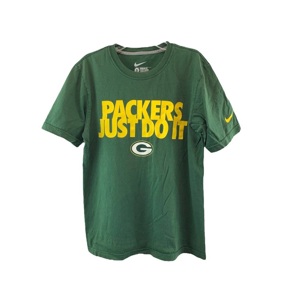 Nike NFL Green Bay Packers JUST DO IT Short Sleeve Shirt Mens Small Regular Fit